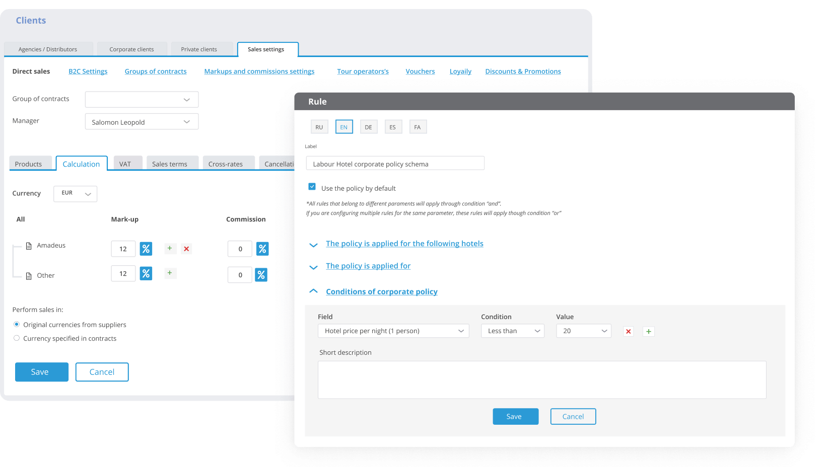 GP Solutions travel back-office system calculation section