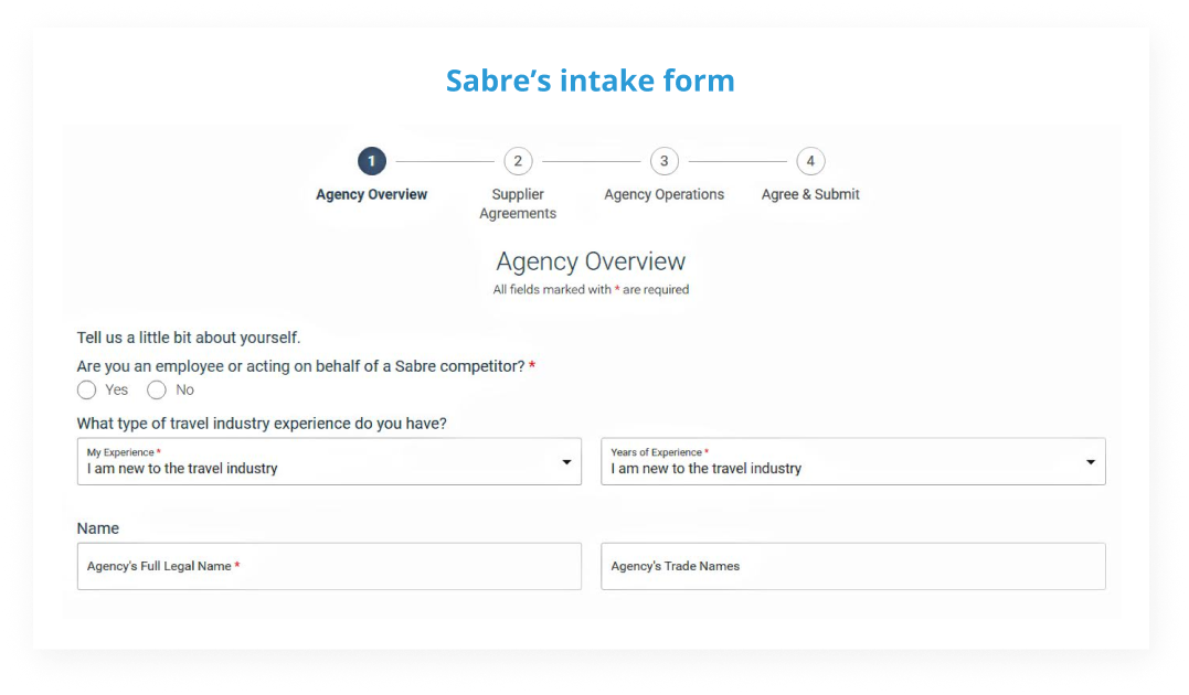 Sabre's intake form