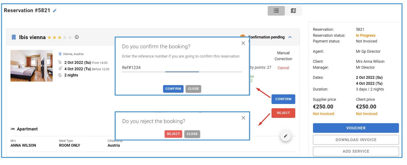 Reservations - Confirm & Reject