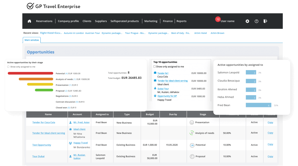 GP Travel Enterprise interface