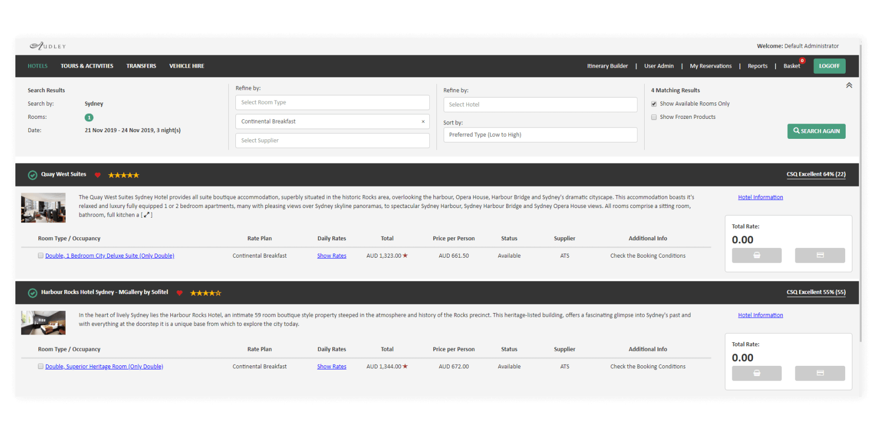 Travel Enterprise interface