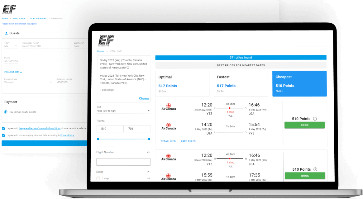 Education First travel booking platform