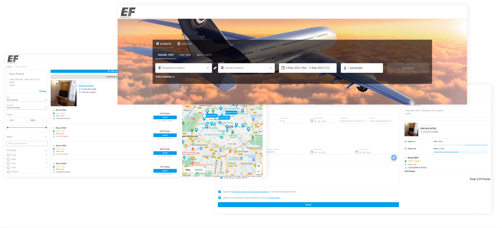 EF Flight booking website