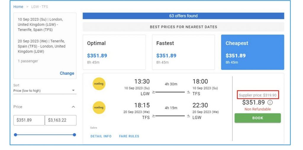 GPTE - Supplier Price for Flights