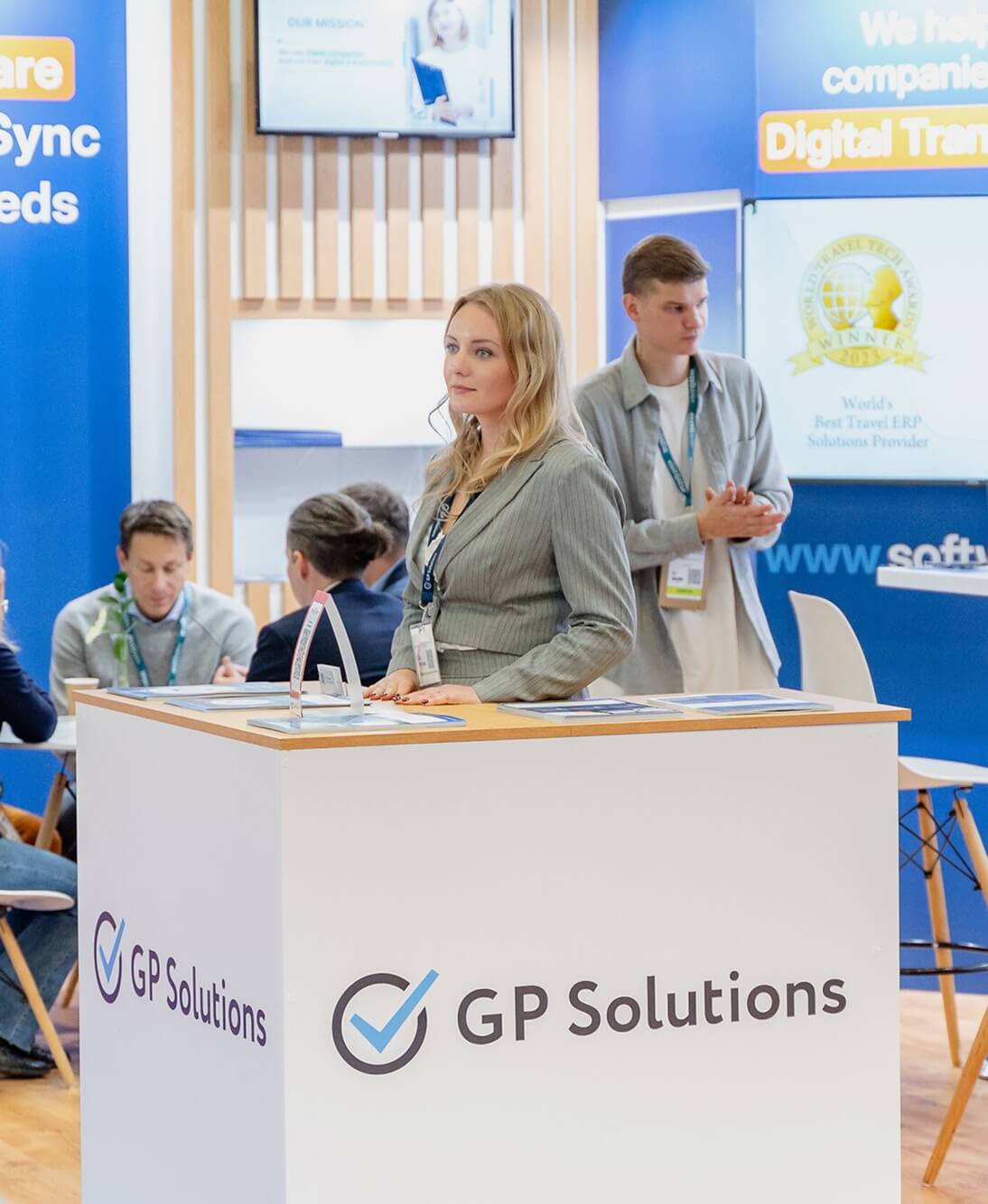 GP Solutions' employee at an exhibition stand