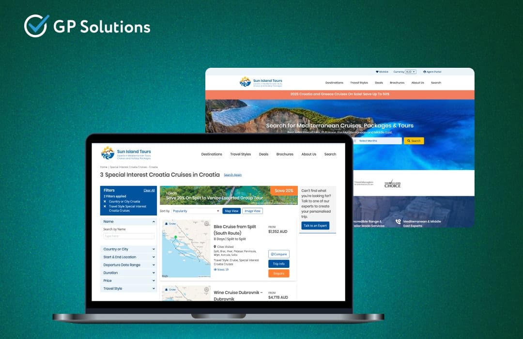Screenshots of sun island tours website