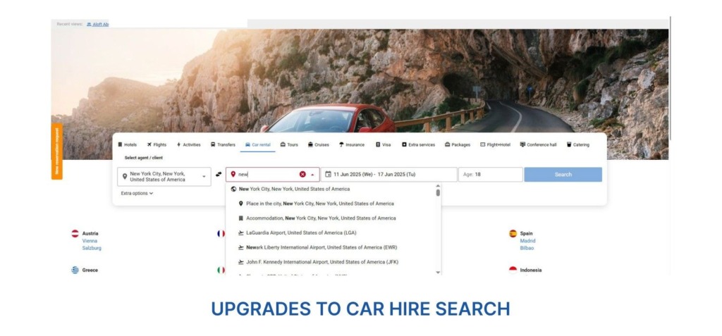 Screenshot illustrating upgrades to car hire search in GP Travel Enterprise