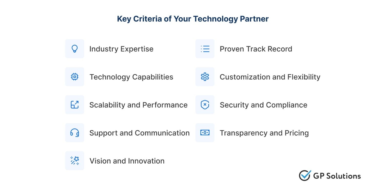 List of key criteria for technology partner