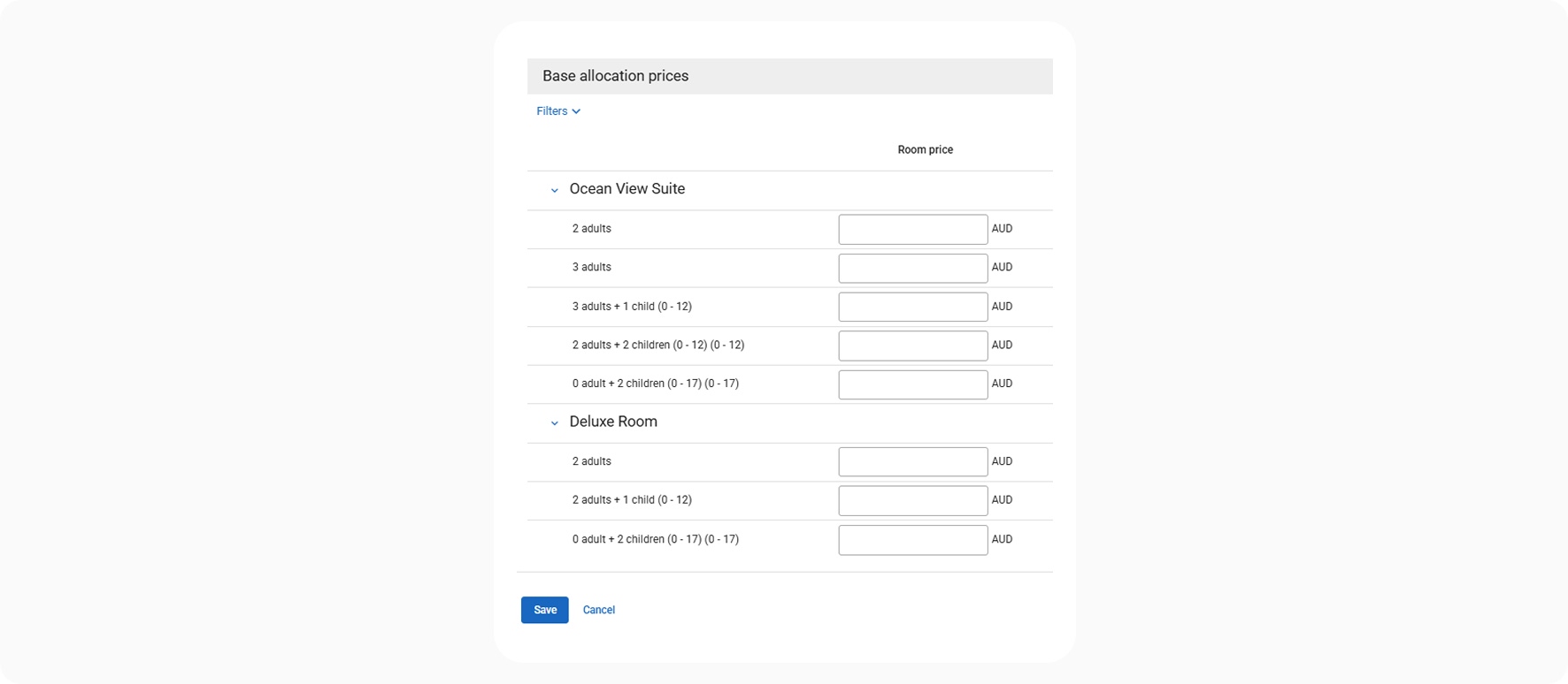 Price per allocation list screenshot