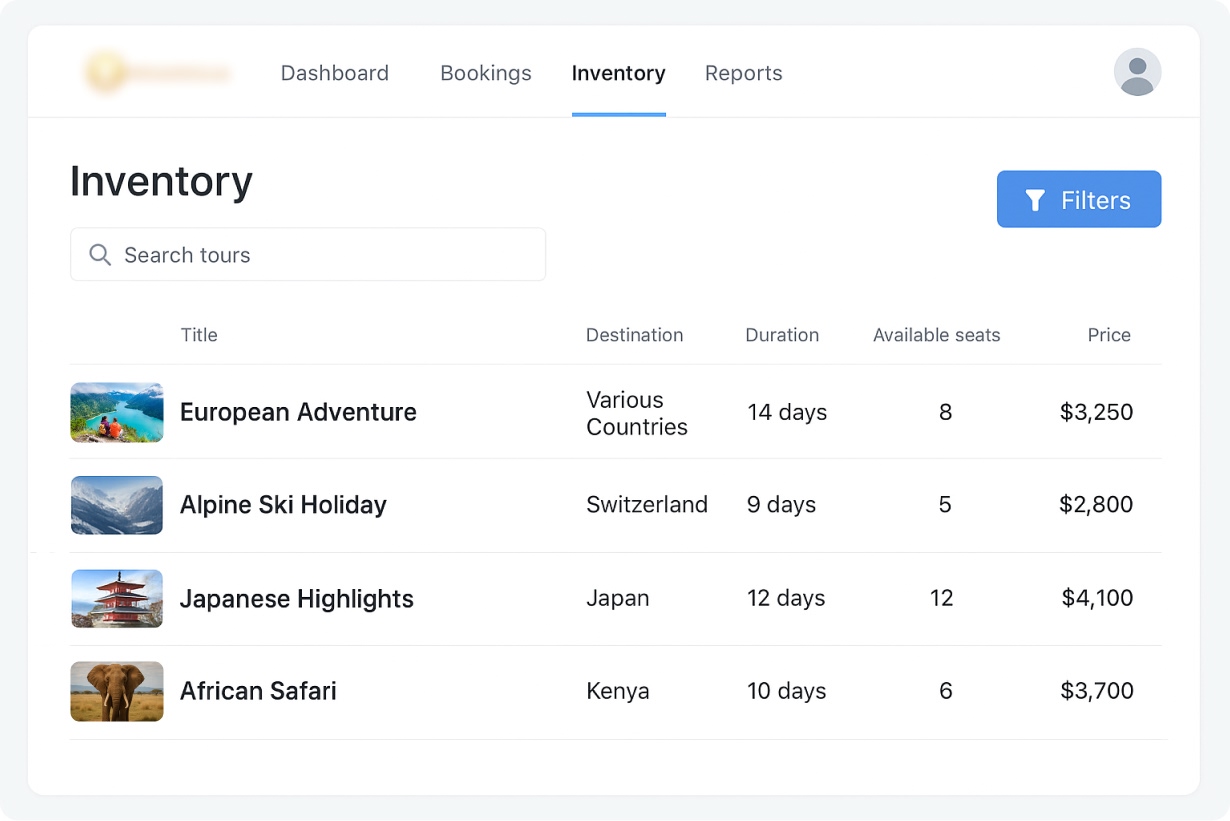 Screenshot depicting inventory dashboard
