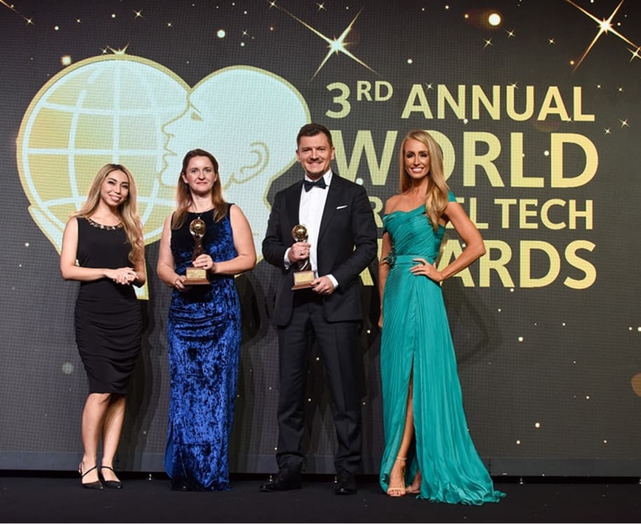 Leadership of GP Solutions accepting World Travel Tech Awards