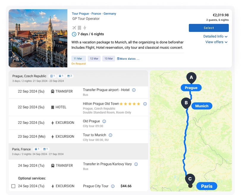 Screenshot depicting detailed information about tour and its route