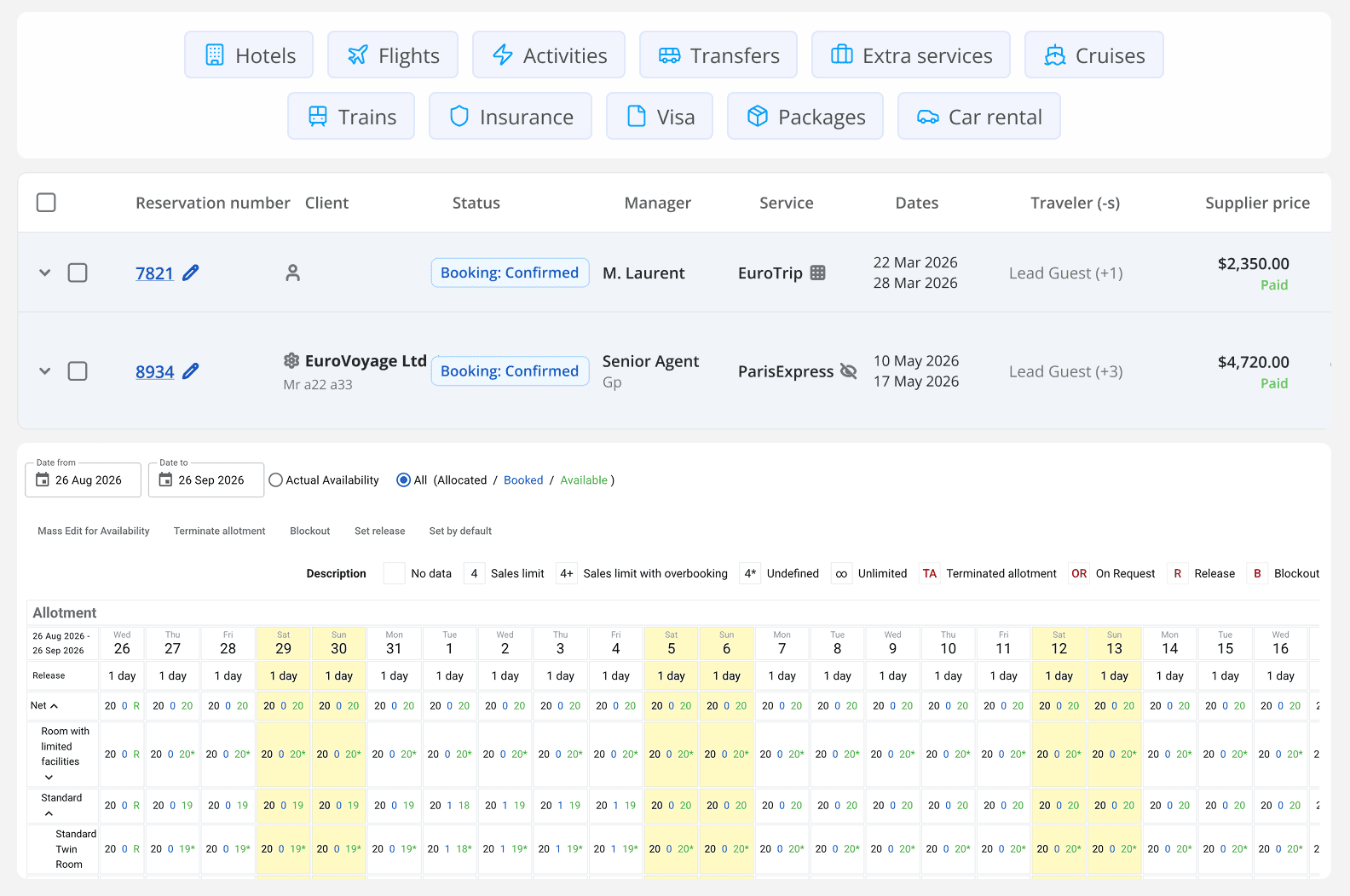 Inventory management in GP Travel Enterprise platform